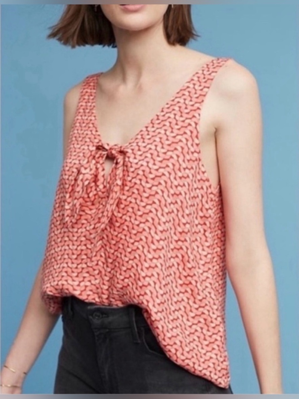 Anthropologie Maeve Verena Swing Top Pink Tie Front Tank Small